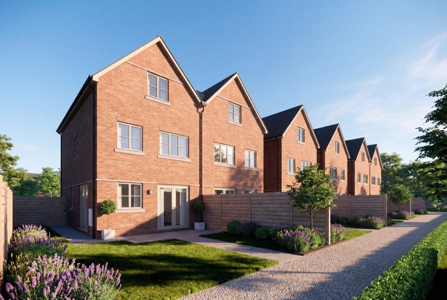 Exterior elevation with landscaped planting